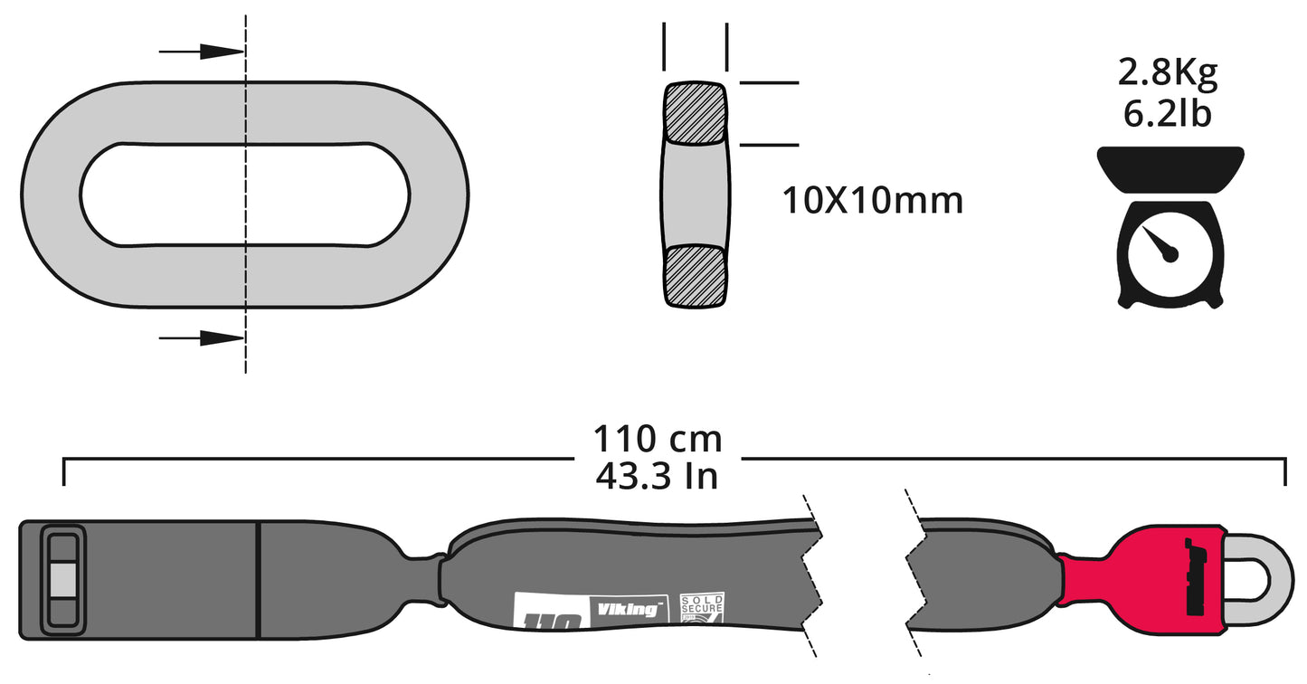 Seatylock Viking Gold 110cm Chain Lock Technical information